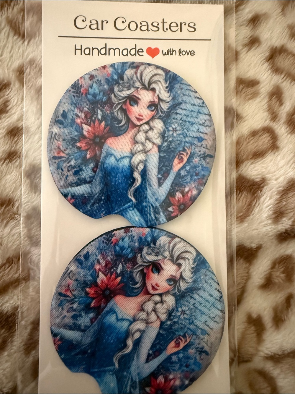 Handmade Blue Princess Car Coasters (Set of 2)